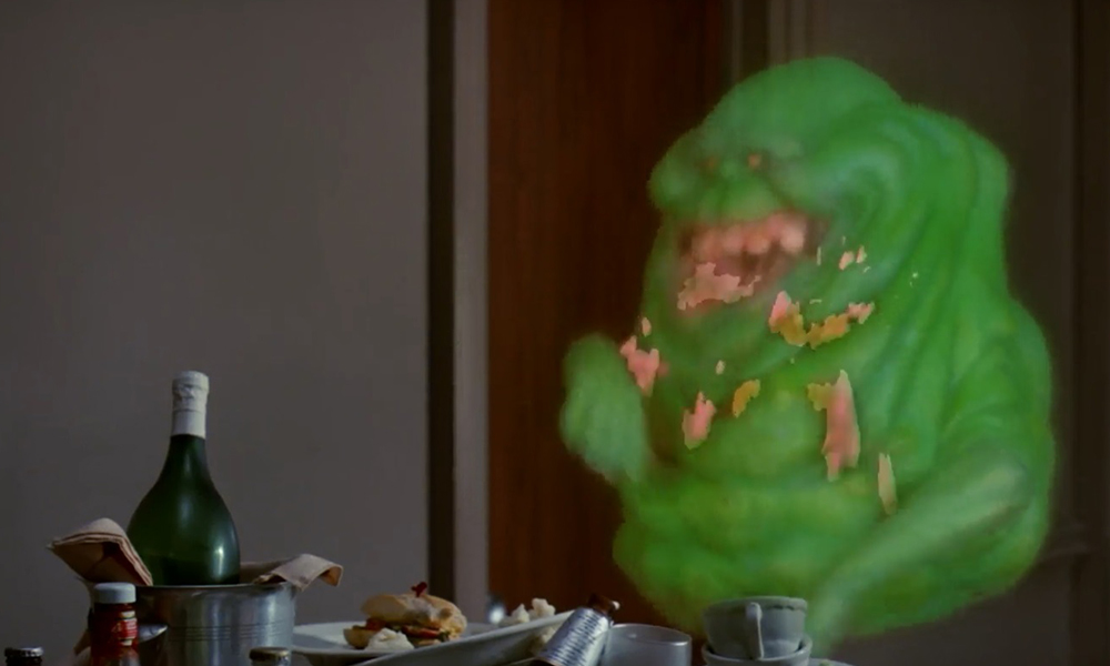Slimer eats in the hotel in Ghostbusters (1984)